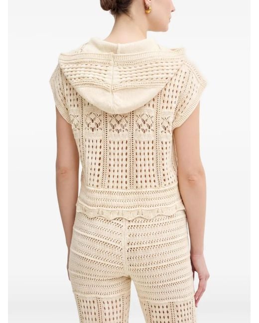 Twinset Natural Crochet-Knit Hooded Top