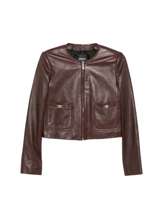 Versace Brown Leather Zipped Jacket