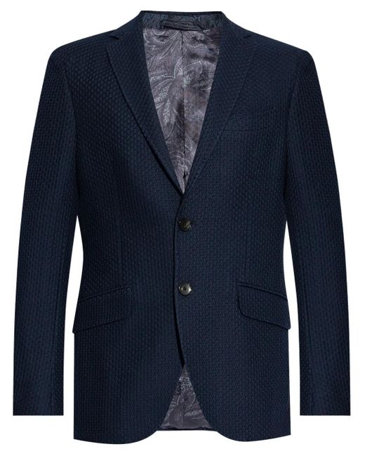 Etro Blue Cotton Notched Lapel Blazer for men