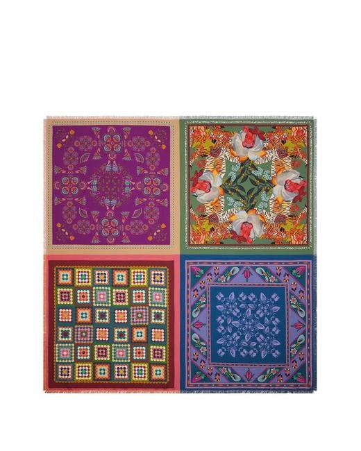 Franco Ferrari Blue Bordeaux Floral-Print Scarf
