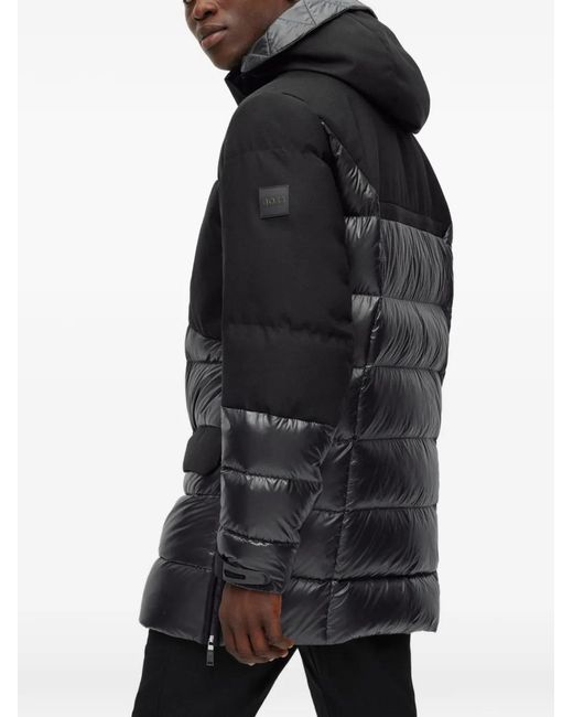 Boss Black Hooded Panelled Down Jacket for men