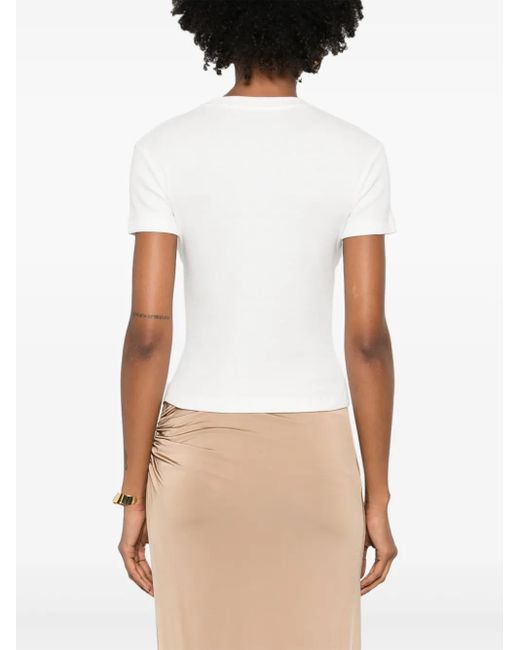 Nanushka White Logo-Embroidered Ribbed T-Shirt