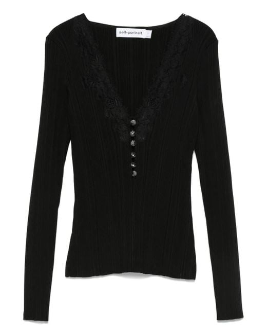 Self-Portrait Black Lace Trim Knit Top