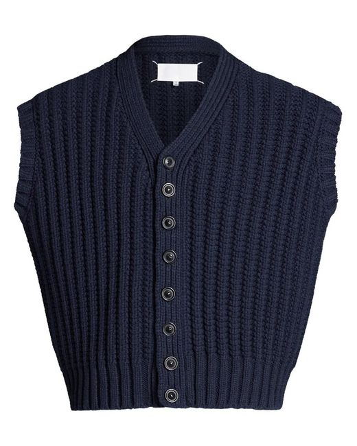 Maison Margiela Blue Ribbed-Knit Wool Vest for men