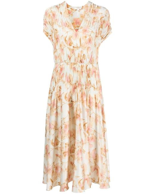 Vince Natural Floral-Print Plissé Dress