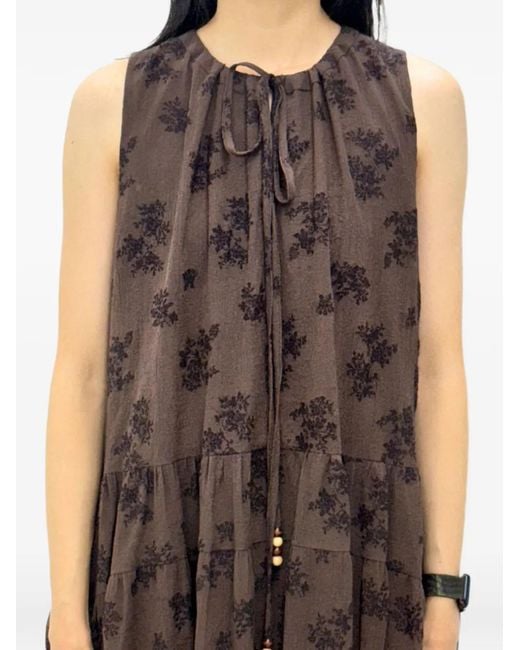 EPINGLER Brown Floral-Print Tiered Midi Dress