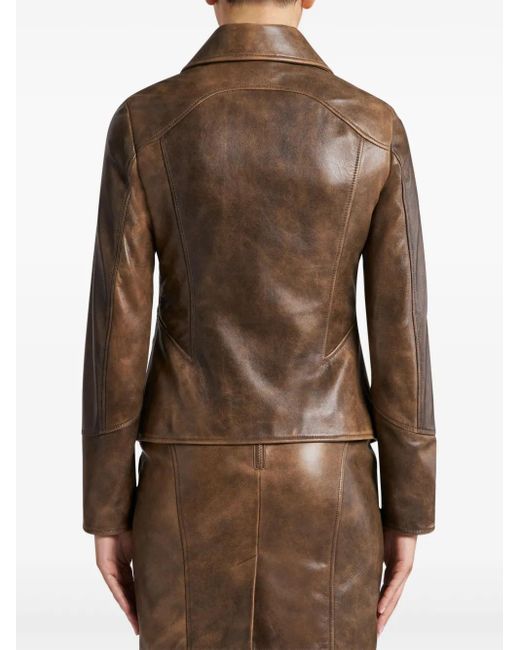 Etro Brown Leather Jacket With Inlays