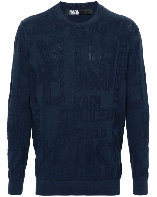 Karl Lagerfeld Blue Logo-jacquard Cotton Jumper for men