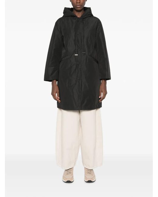 ROSSO35 Black Hooded Button-Fastening Jacket
