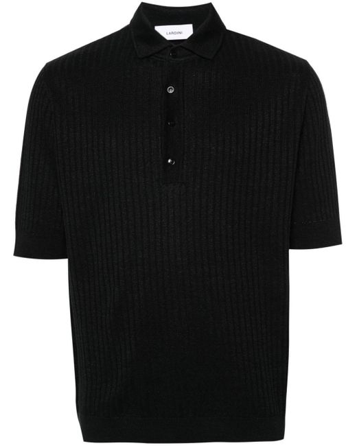 Lardini Ribgebreid Poloshirt in het Black voor heren