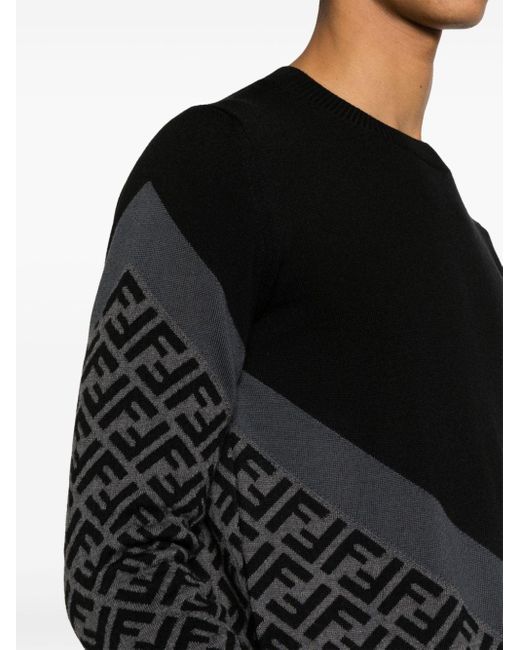 Fendi Black Ff Monogram Wool Sweater for men