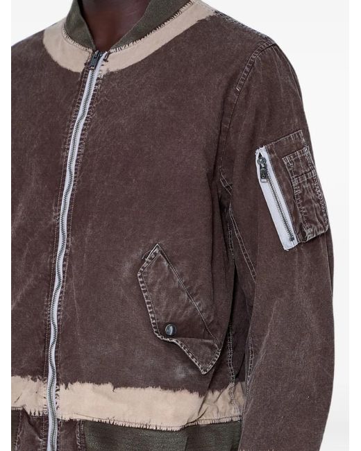 NOMARHYTHM Brown Distressed-Finish Zipped-Sleeve Bomber Jacket for men