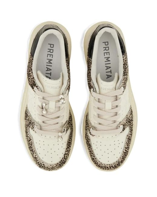 Premiata White Quinnd 7655 Animal-Print Embellished Sneakers