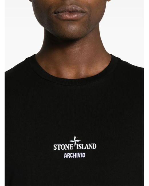 Stone Island Black Archivio Embroidered Logo-print Cotton-jersey T-shirt for men