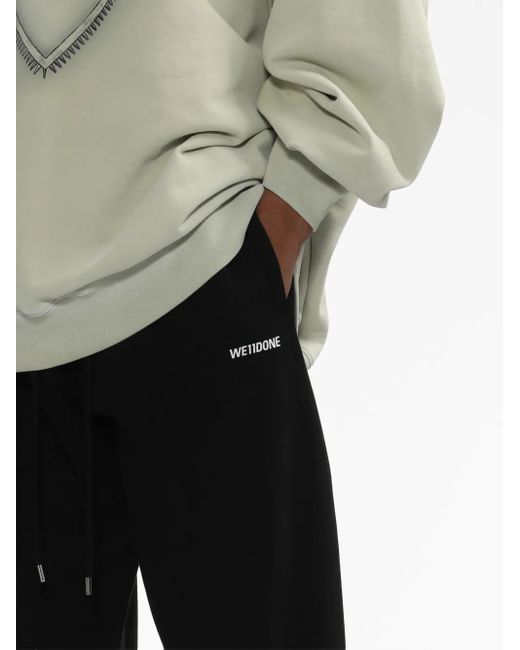 we11done Black Logo-Print Cotton Track Trousers for men