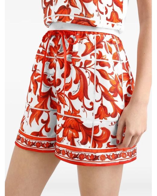 Dolce & Gabbana Red Majolica-Print Silk And Twill Tank Top