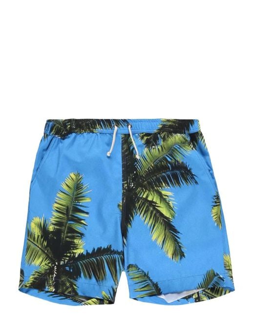 BLUE SKY INN Blue Palm Tree-Print Swim Shorts for men
