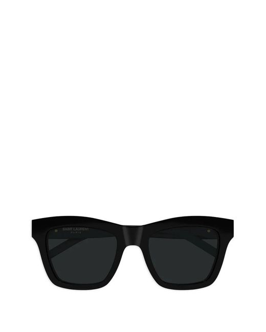 Saint Laurent Black Square-Frame Logo-Plaque Sunglasses