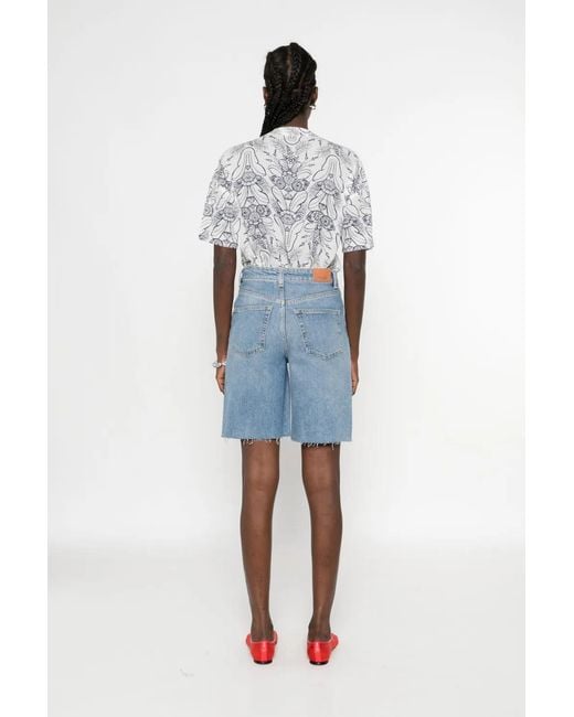 Marc O' Polo Blue Frayed-Hem Denim Shorts