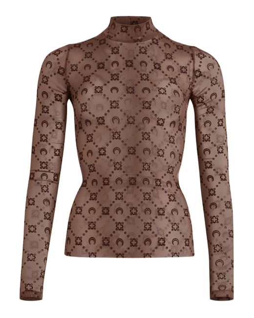 MARINE SERRE Brown Patterned Long-Sleeve Top