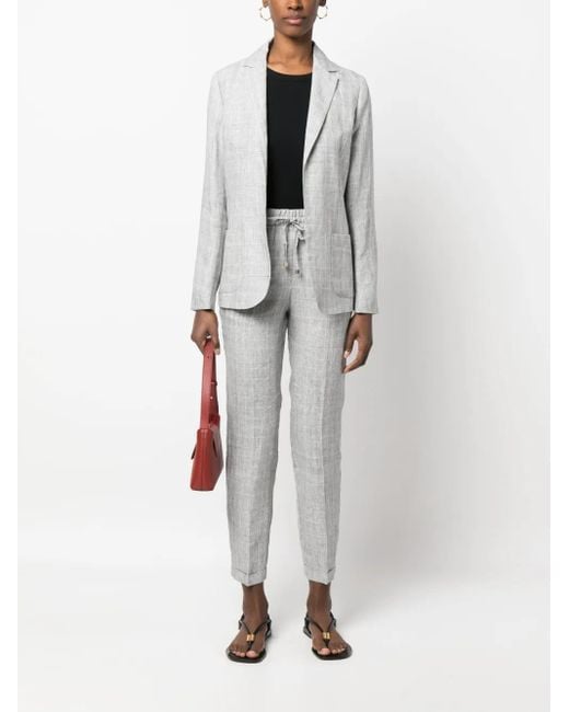 Kiton Gray Plaid-Pattern Open-Front Linen Blazer