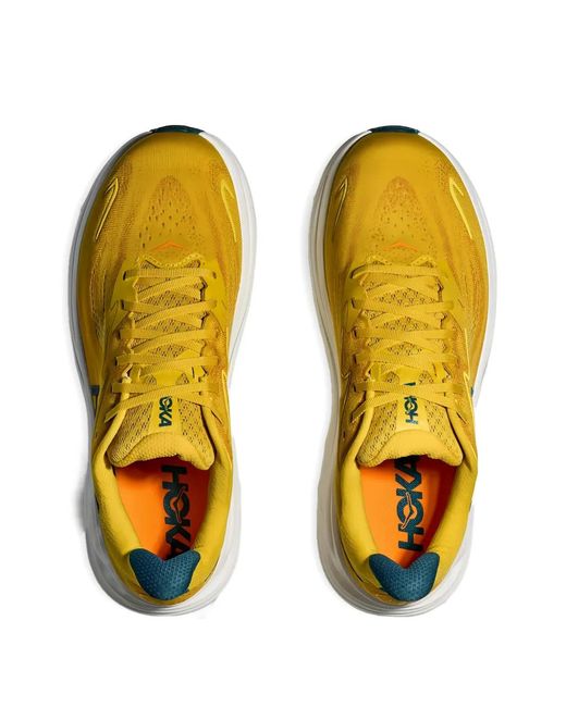 Hoka One One Yellow Clifton 10 Logo-Print Lace-Up Sneakers for men