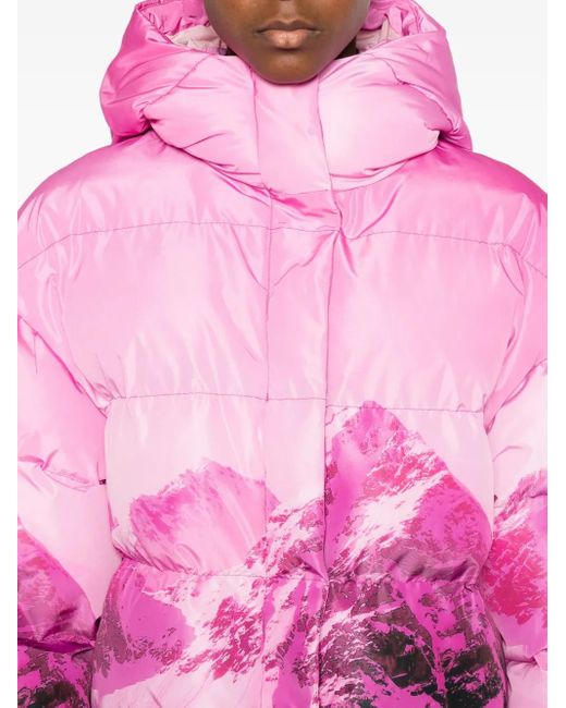 Patrizia Pepe Pink Mountain Print Puffer Jacket