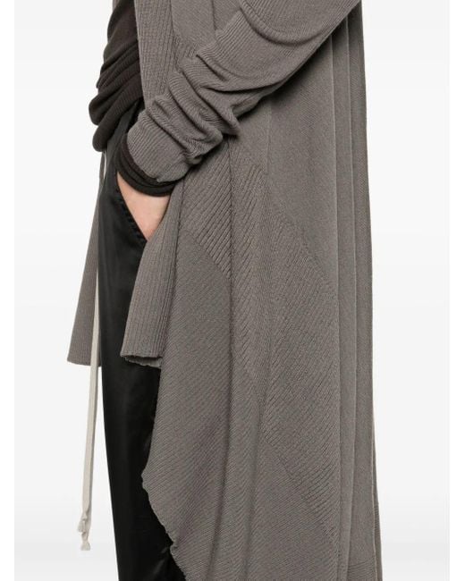 Rick Owens Gray Ribbed Asymmetric Wool Coat