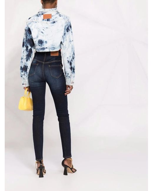 Philipp Plein Blue Bleached-effect Cropped Denim Jacket