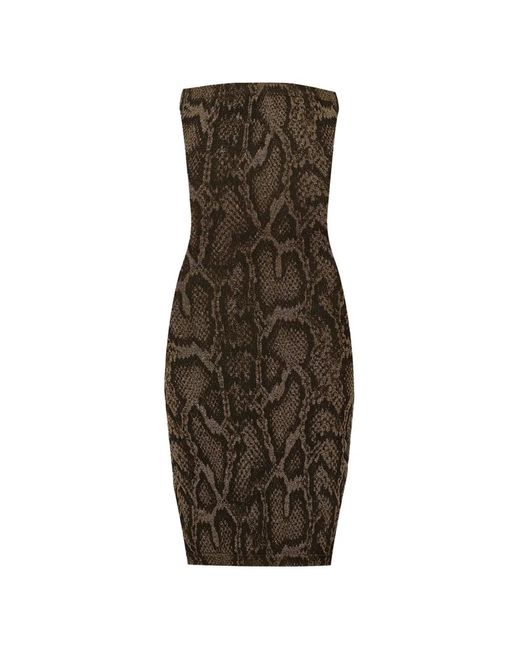 Wolford Brown Python-Print Shimmering Midi Dress