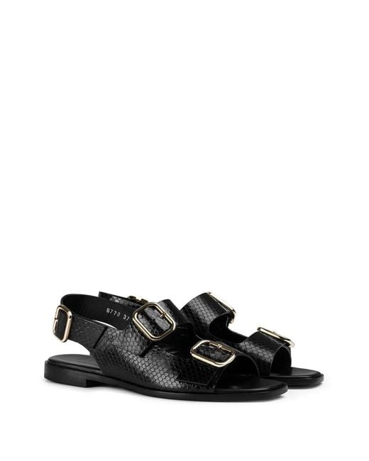 Doucal's Black Python-Printed Leather Sandals