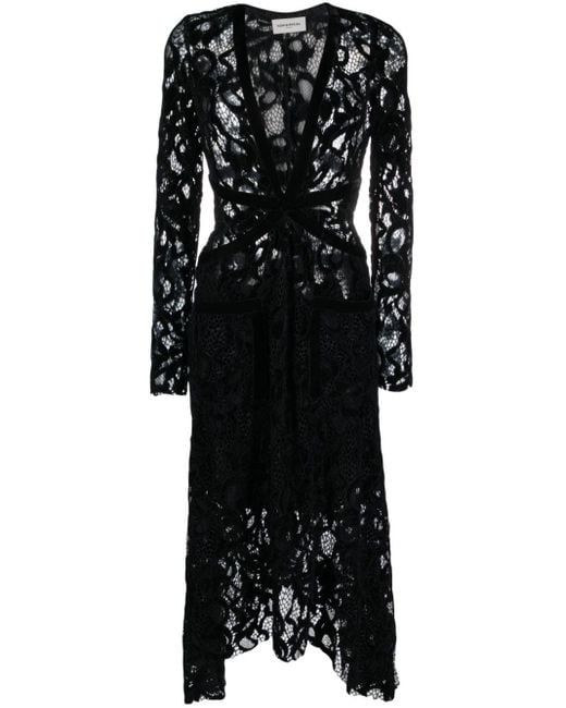 Sonia Rykiel Black Asymmetric Velvet-lace Midi Dress
