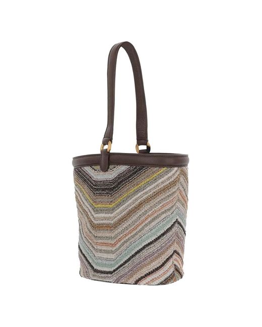 Missoni White Chevron-Knit Leather-Trim Shoulder Bag