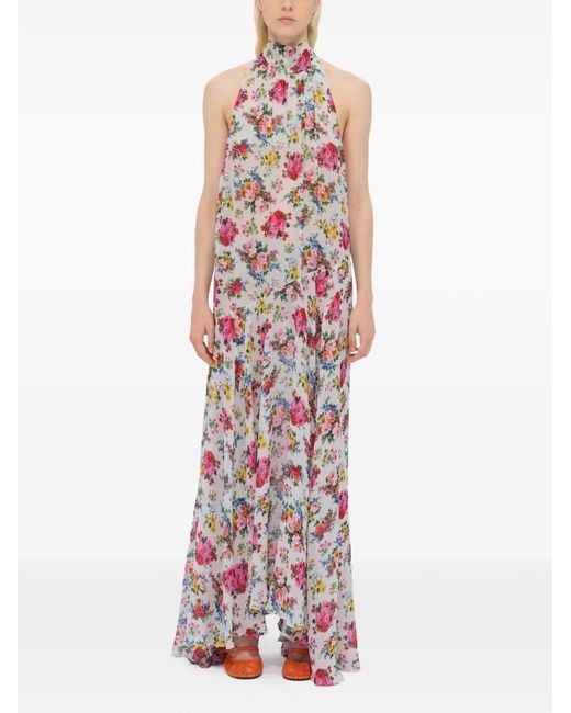 MSGM White Floral-Pattern Maxi Dress