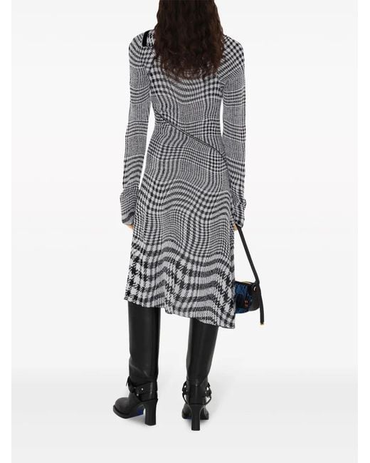 Burberry Gray Warped Houndstooth-Pattern Midi Dress