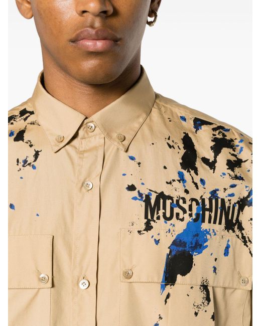 Moschino Natural Short-Sleeved Shirt With Print for men