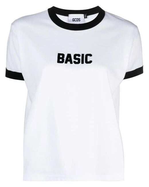 Gcds White Logo-Print Cotton T-Shirt