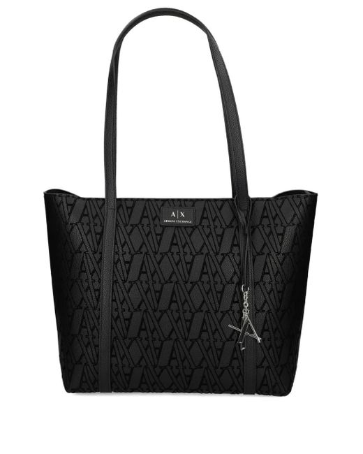 ARMANI EXCHANGE Black Monogram-Pattern Tote Bag