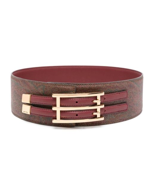 Etro Red Paisley-print Leather Belt