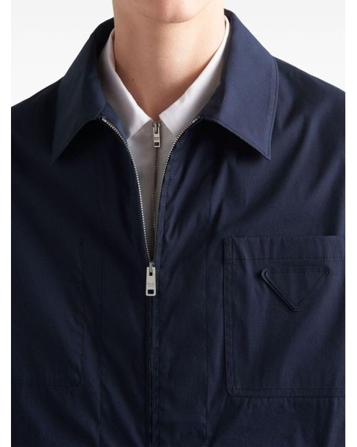 Prada Blue Logo-patch Cotton Jacket for men