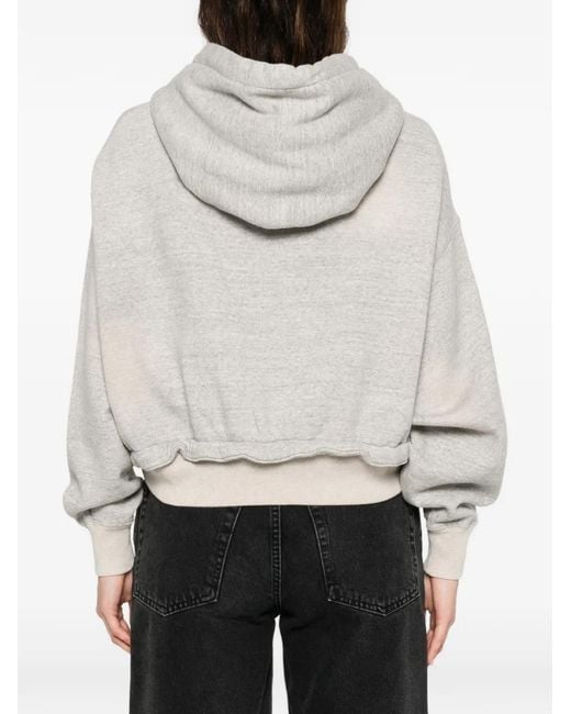 R13 White Cinched-Hem Hoodie