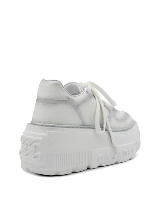 Casadei White Glitter-Effect Platform Sneakers
