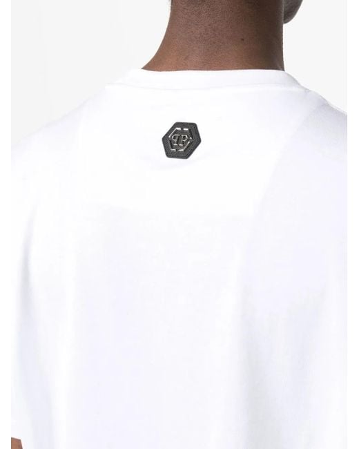 Philipp Plein White Rhinestone-Embellished Skull-Print T-Shirt for men