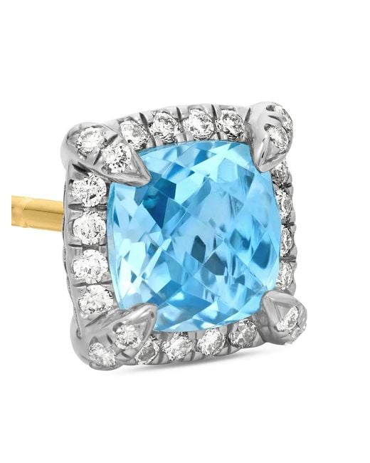 David Yurman Blue Sterling Petite Chatelaine Topaz And Diamond Stud Earrings (5Mm)