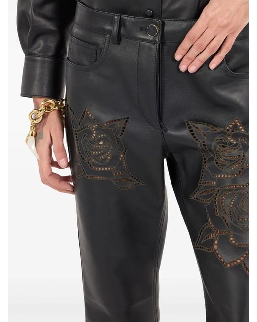 Roberto Cavalli Gray Floral-Embroidery Flared Trousers