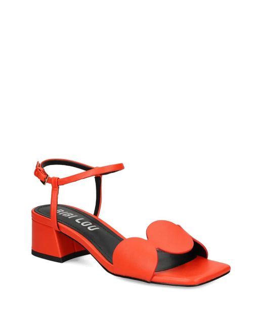 Bibi Lou Red Block-Heel Round-Embellishments Heeled Sandals
