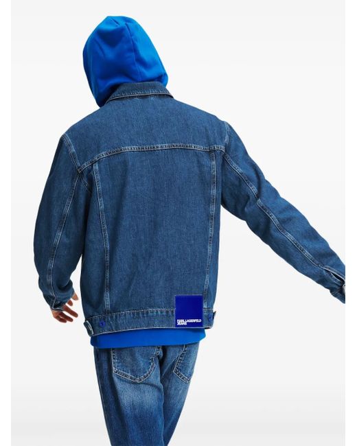 Karl Lagerfeld Blue Logo-Patch Denim Jacket for men