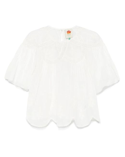 Farm Rio White Embroidered Short-Sleeve Blouse