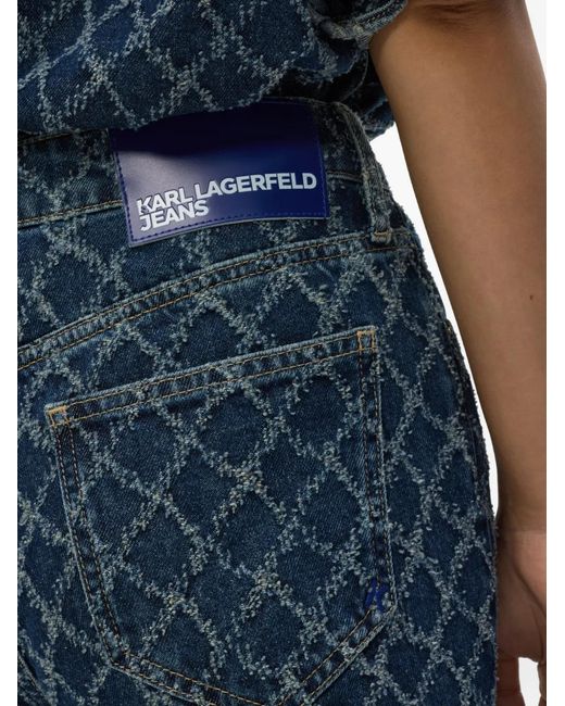 Karl Lagerfeld Blue Argyle-Pattern Straight-Leg Jeans
