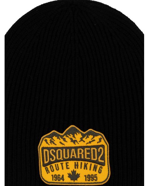 DSquared² Black Logo-Appliqué Wool Beanie for men